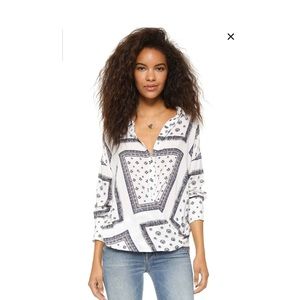 Free People White Printed Buttondown Top